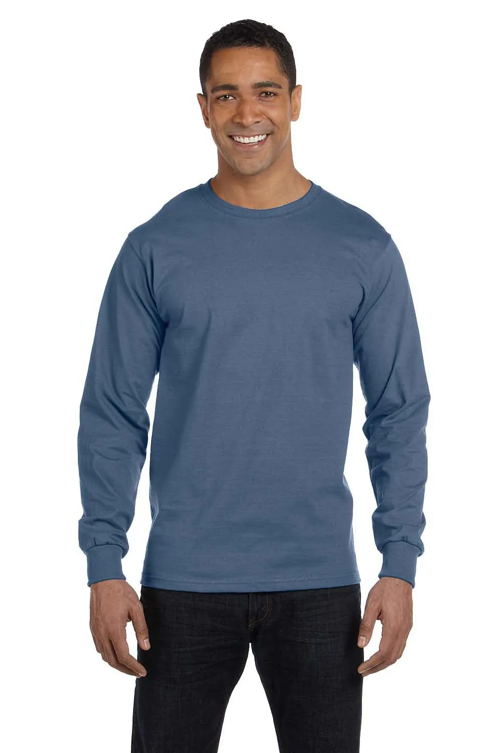 Hanes Mens Beefy-T Long Sleeve Crewneck T-Shirt - Denim Blue