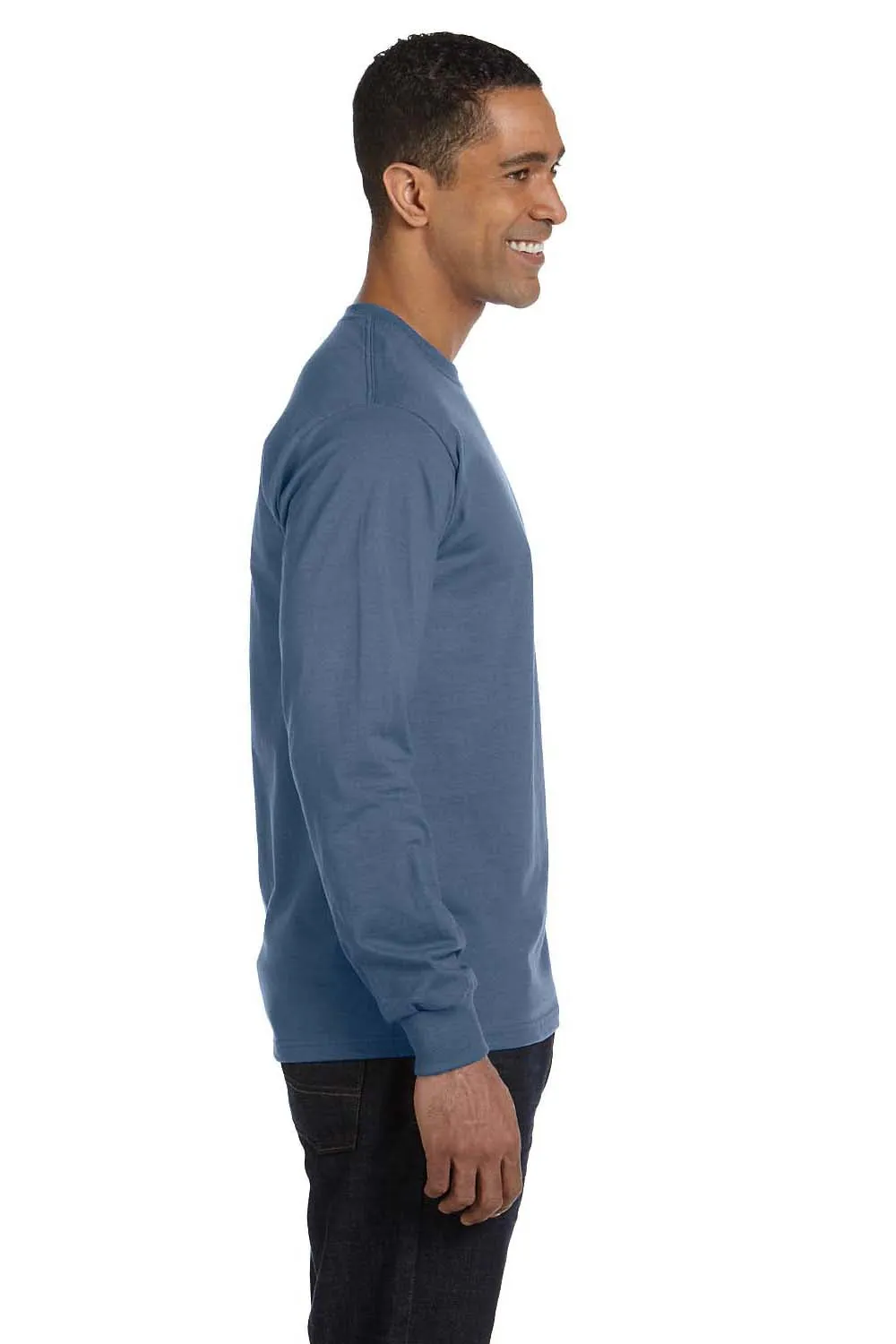 Hanes Mens Beefy-T Long Sleeve Crewneck T-Shirt - Denim Blue