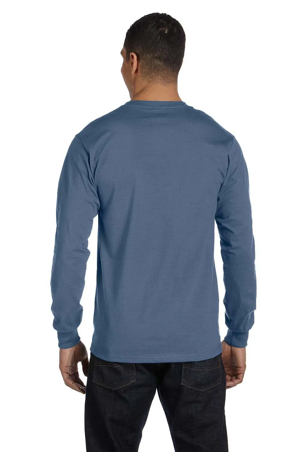 Hanes Mens Beefy-T Long Sleeve Crewneck T-Shirt - Denim Blue