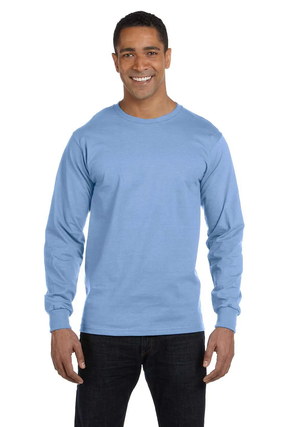 Hanes Mens Beefy-T Long Sleeve Crewneck T-Shirt - Light Blue