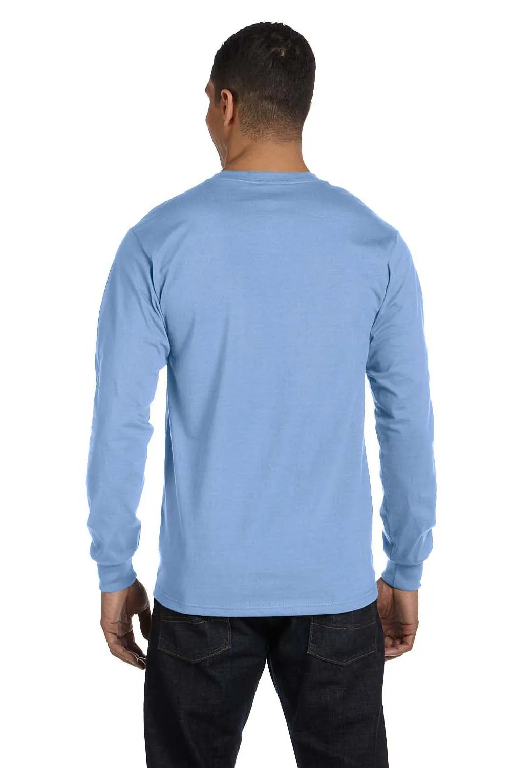 Hanes Mens Beefy-T Long Sleeve Crewneck T-Shirt - Light Blue