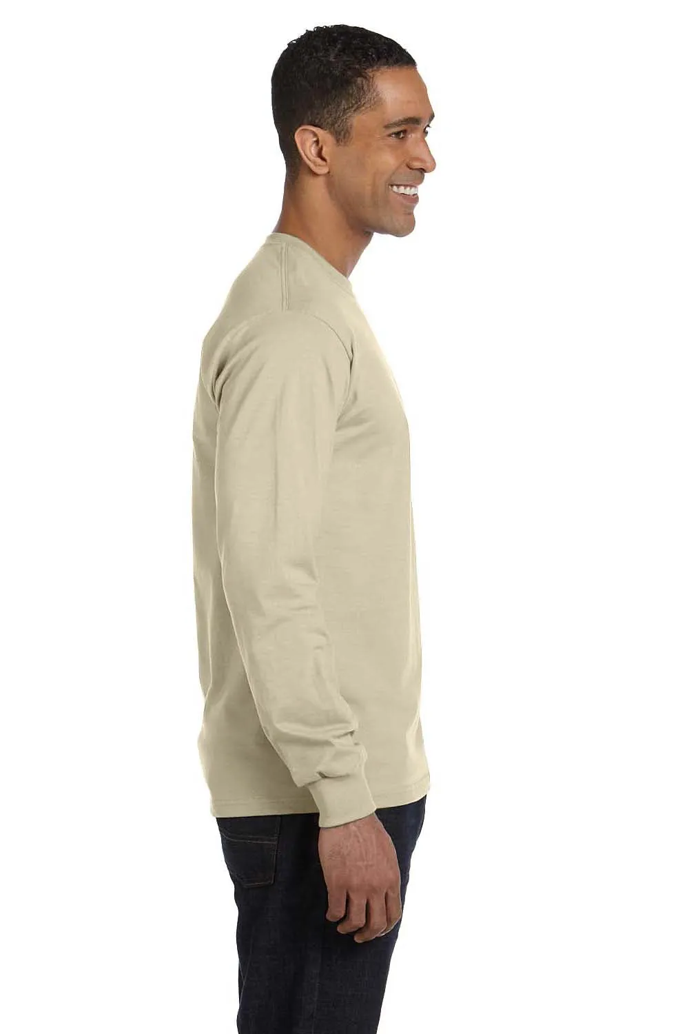 Hanes Mens Beefy-T Long Sleeve Crewneck T-Shirt - Sand