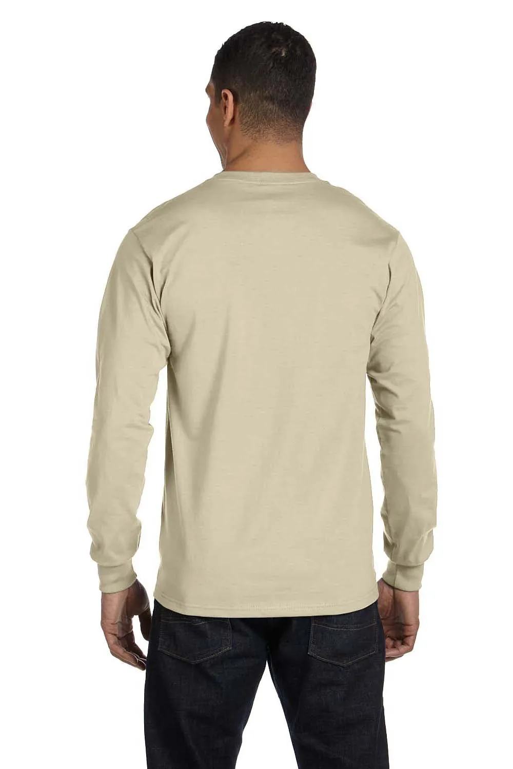 Hanes Mens Beefy-T Long Sleeve Crewneck T-Shirt - Sand