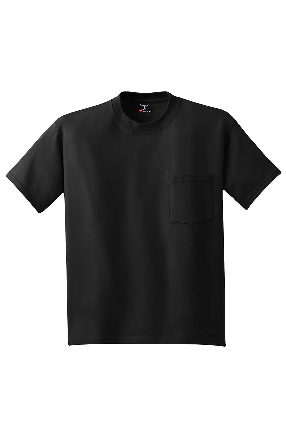 Hanes Mens Beefy-T Short Sleeve Crewneck T-Shirt w/ Pocket - Black
