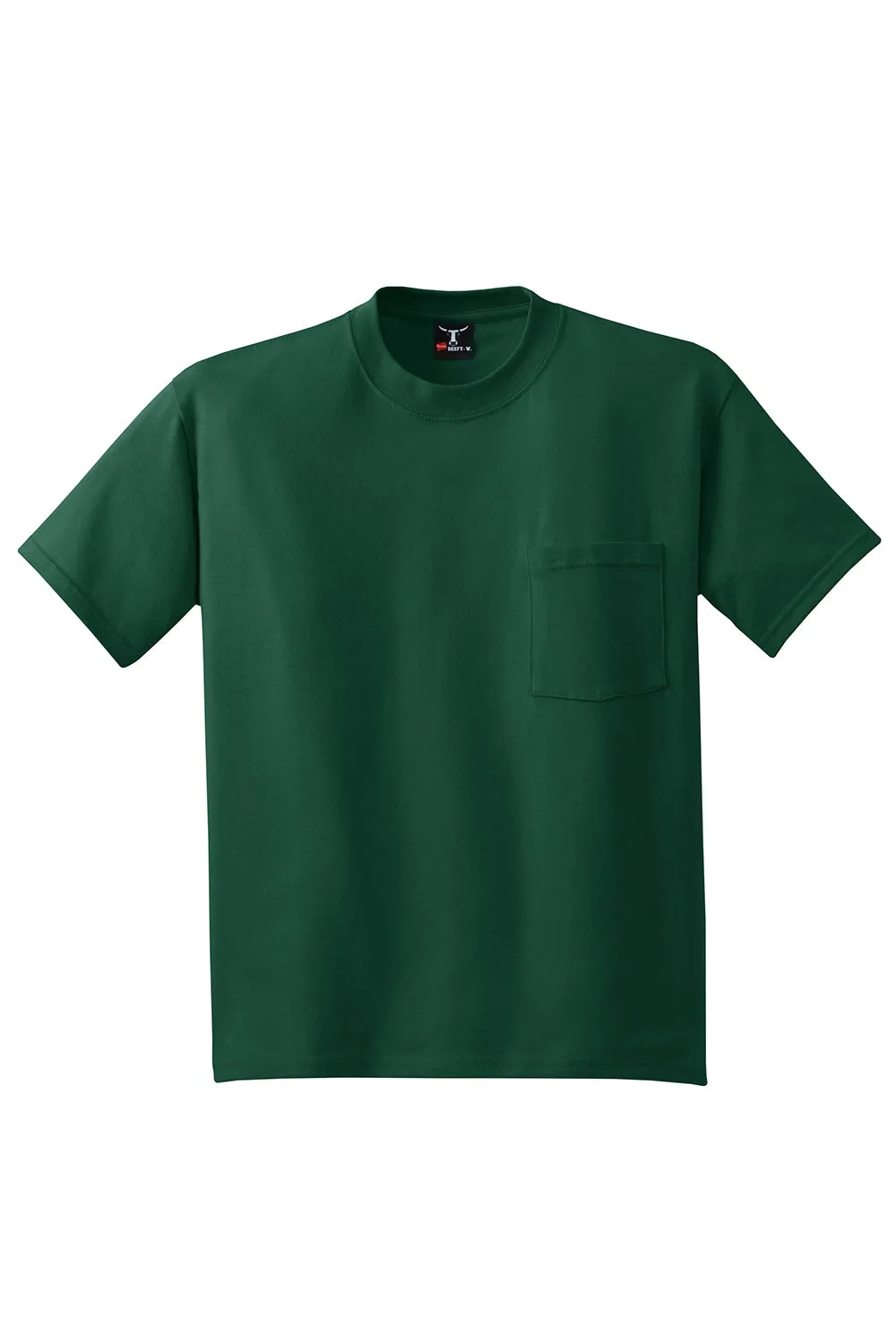 Hanes Mens Beefy-T Short Sleeve Crewneck T-Shirt w/ Pocket - Deep Forest Green