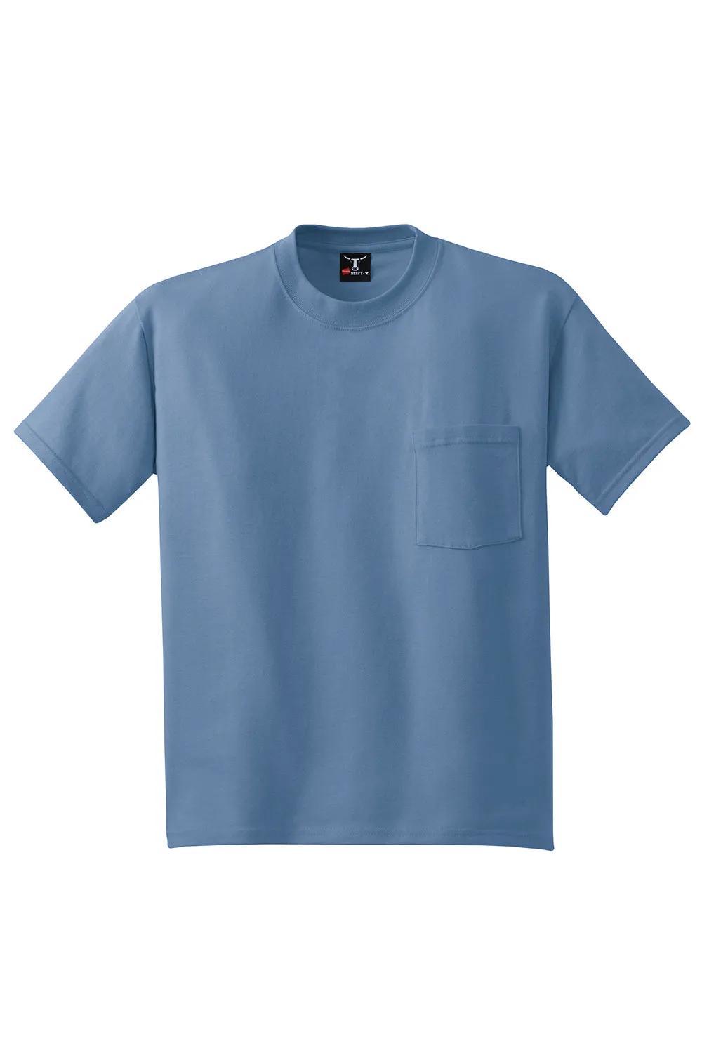 Hanes Mens Beefy-T Short Sleeve Crewneck T-Shirt w/ Pocket - Denim Blue