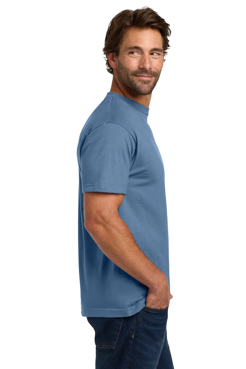 Hanes Mens Beefy-T Short Sleeve Crewneck T-Shirt w/ Pocket - Denim Blue