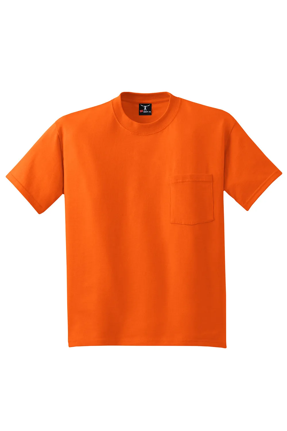 Hanes Mens Beefy-T Short Sleeve Crewneck T-Shirt w/ Pocket - Orange