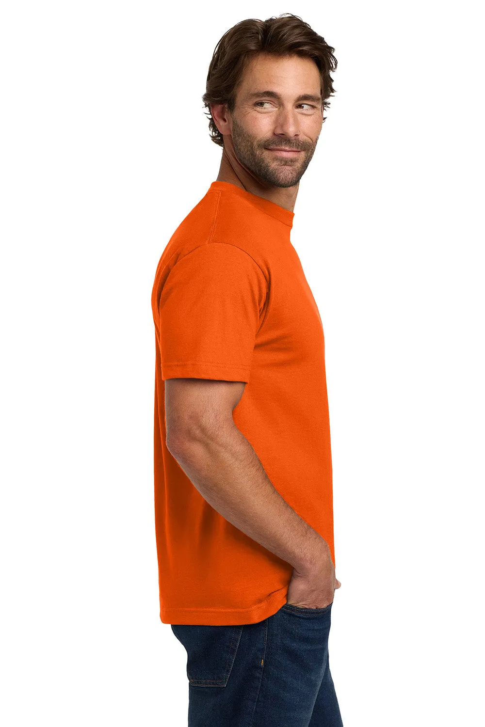 Hanes Mens Beefy-T Short Sleeve Crewneck T-Shirt w/ Pocket - Orange