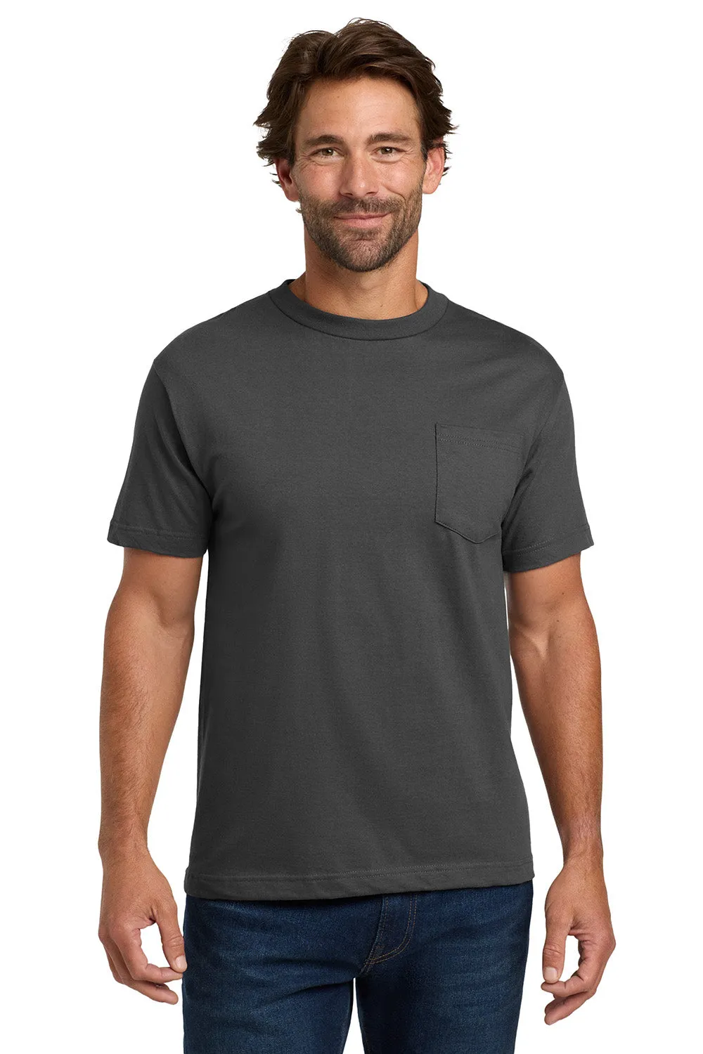 Hanes Mens Beefy-T Short Sleeve Crewneck T-Shirt w/ Pocket - Smoke Grey