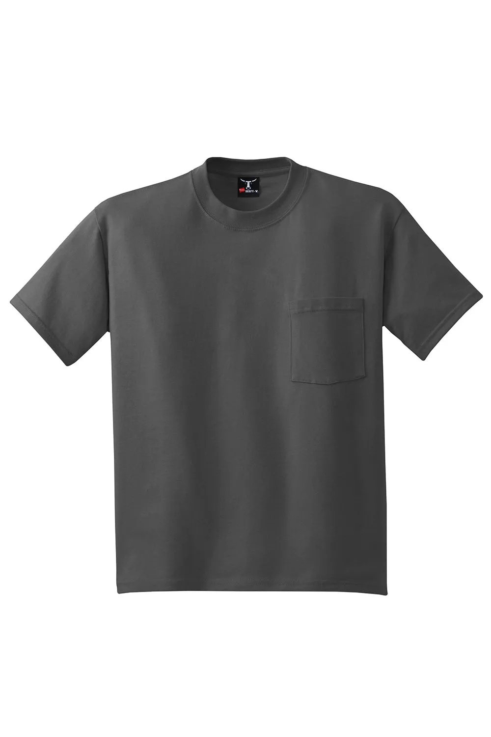 Hanes Mens Beefy-T Short Sleeve Crewneck T-Shirt w/ Pocket - Smoke Grey