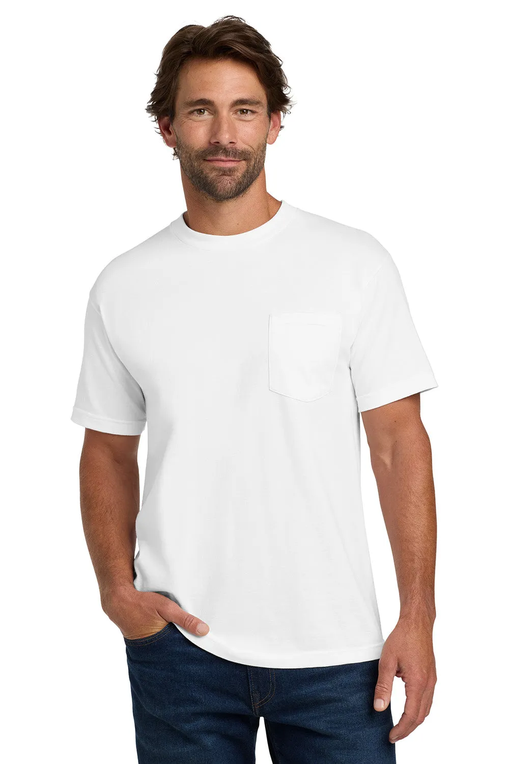 Hanes Mens Beefy-T Short Sleeve Crewneck T-Shirt w/ Pocket - White