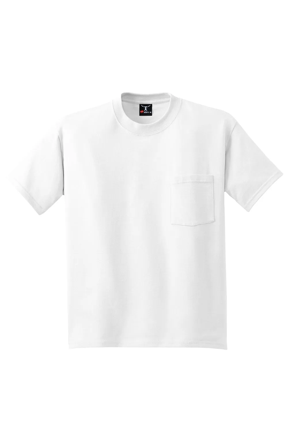 Hanes Mens Beefy-T Short Sleeve Crewneck T-Shirt w/ Pocket - White
