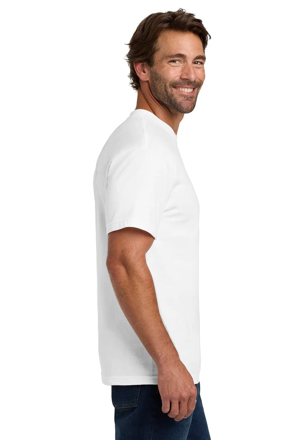 Hanes Mens Beefy-T Short Sleeve Crewneck T-Shirt w/ Pocket - White