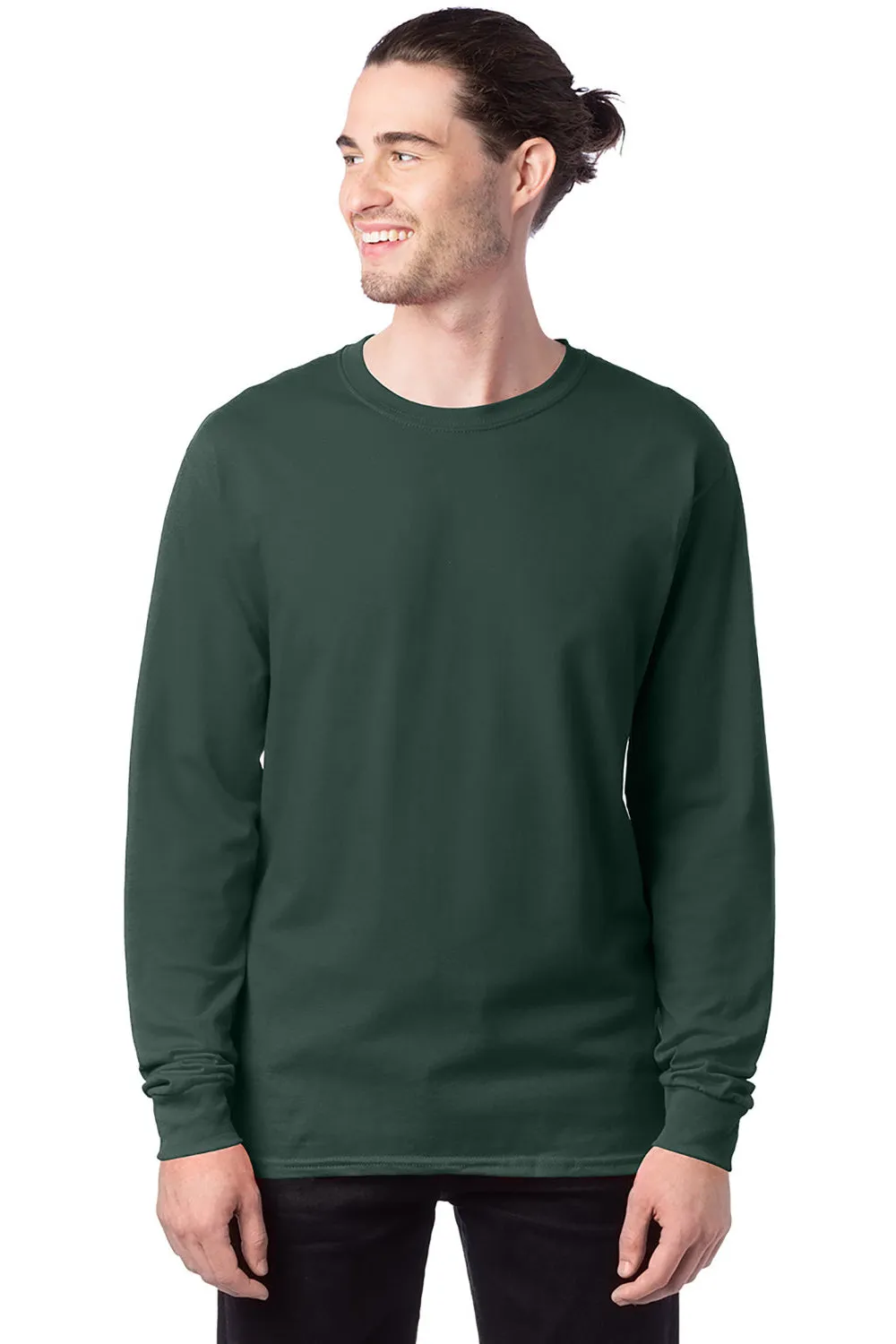 Hanes Mens ComfortSoft Long Sleeve Crewneck T-Shirt - Athletic Dark Green