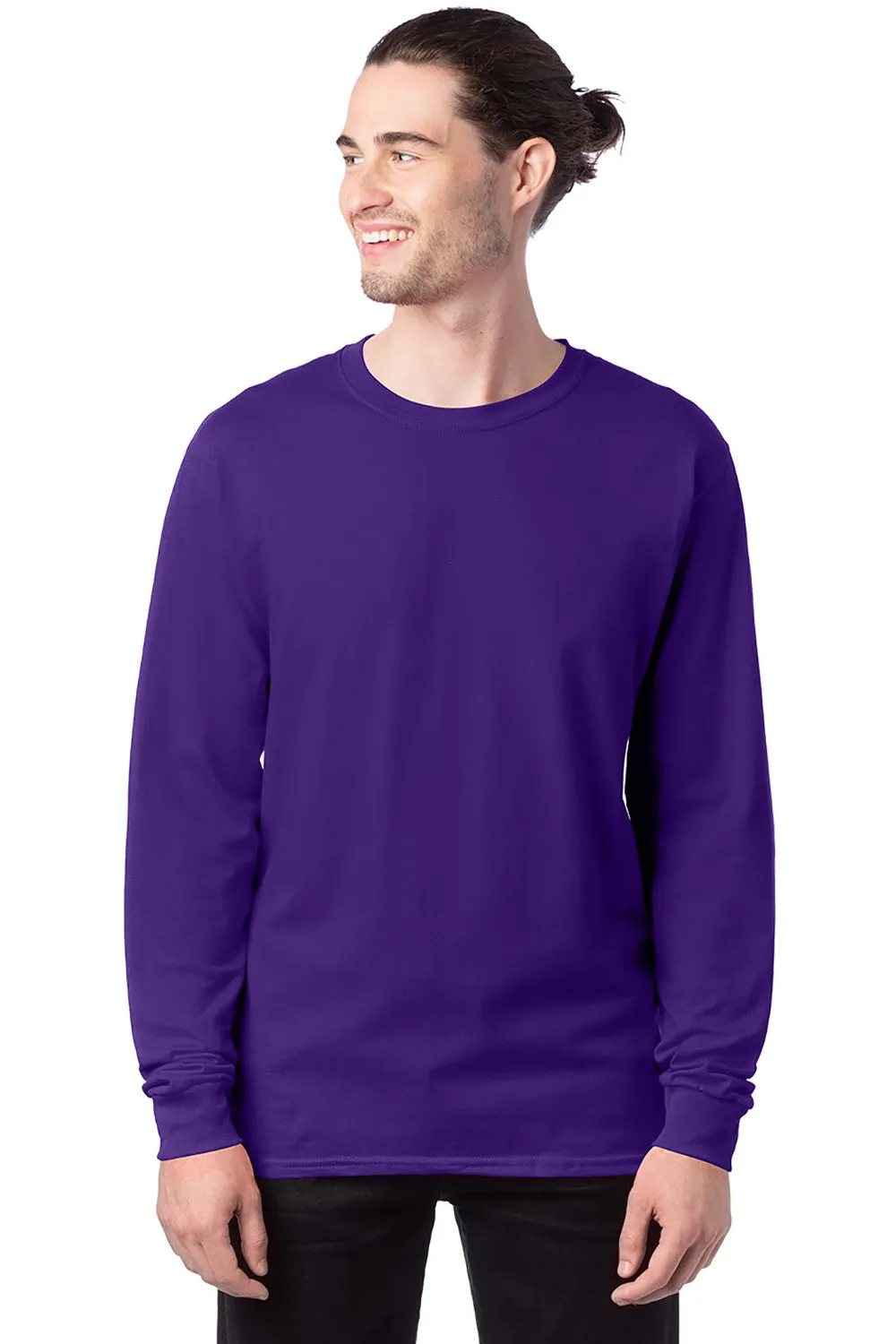 Hanes Mens ComfortSoft Long Sleeve Crewneck T-Shirt - Athletic Purple
