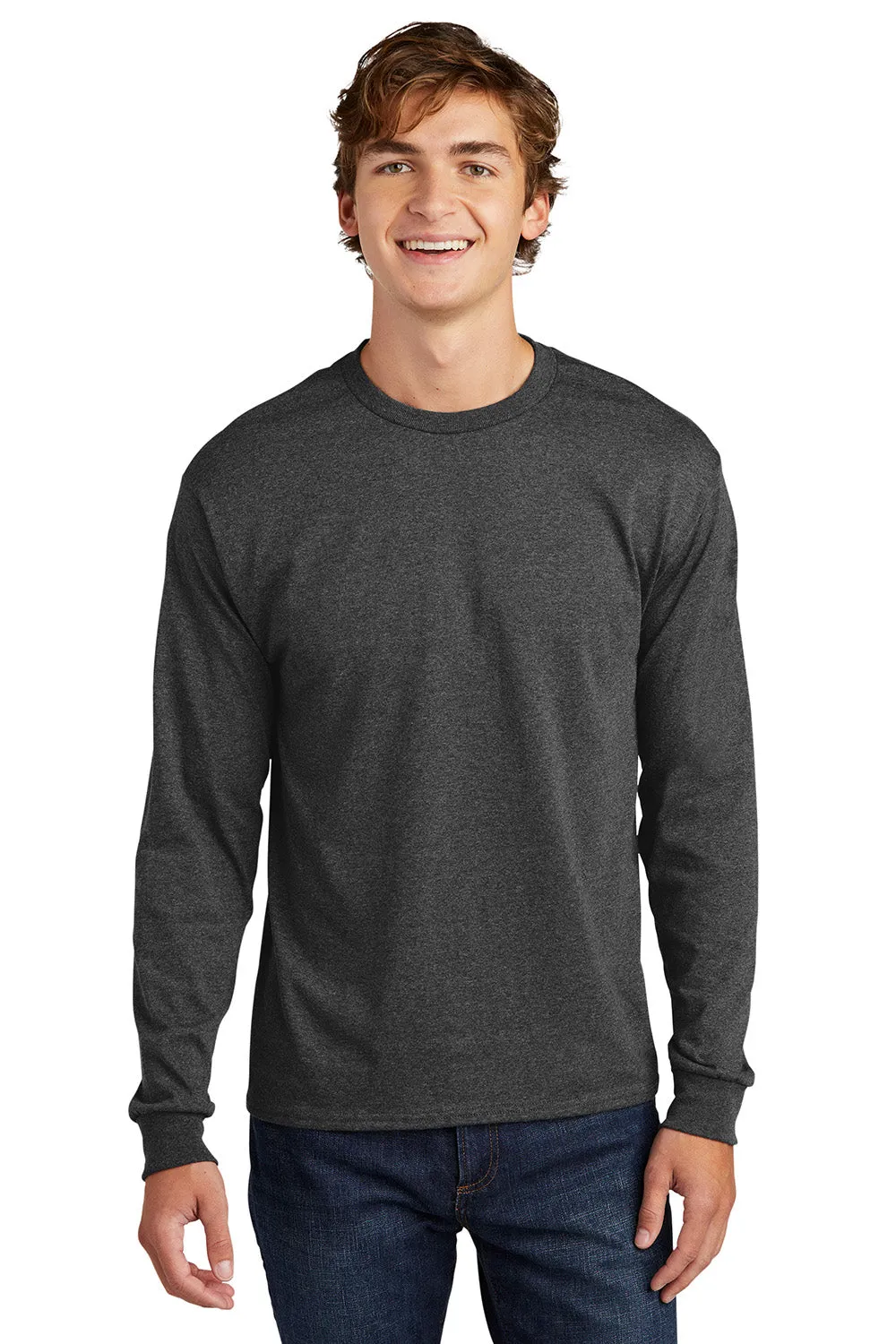Hanes Mens ComfortSoft Long Sleeve Crewneck T-Shirt - Heather Charcoal Grey