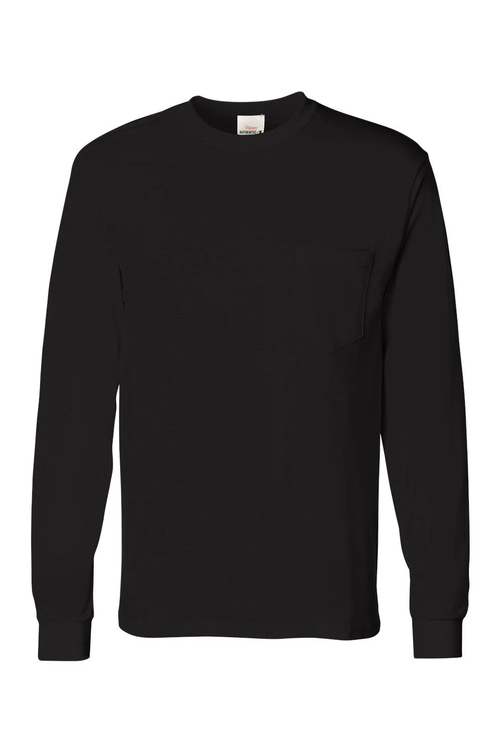 Hanes Mens ComfortSoft Long Sleeve Crewneck T-Shirt w/ Pocket - Black