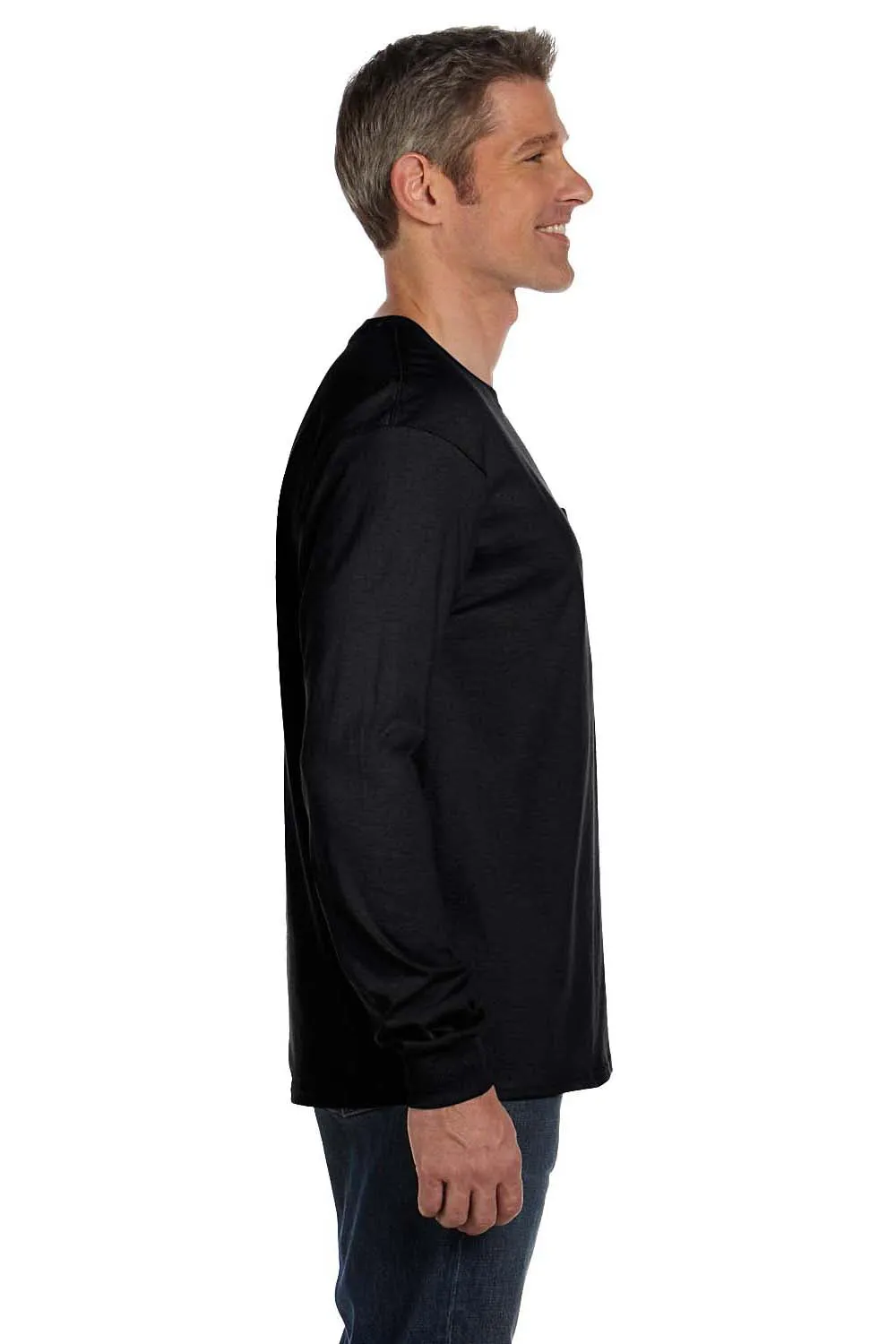 Hanes Mens ComfortSoft Long Sleeve Crewneck T-Shirt w/ Pocket - Black