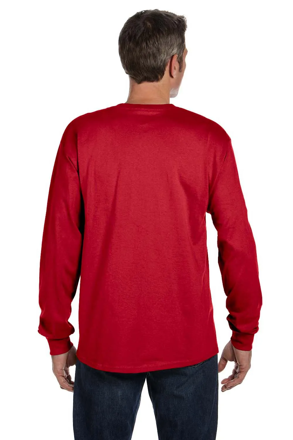 Hanes Mens ComfortSoft Long Sleeve Crewneck T-Shirt w/ Pocket - Deep Red