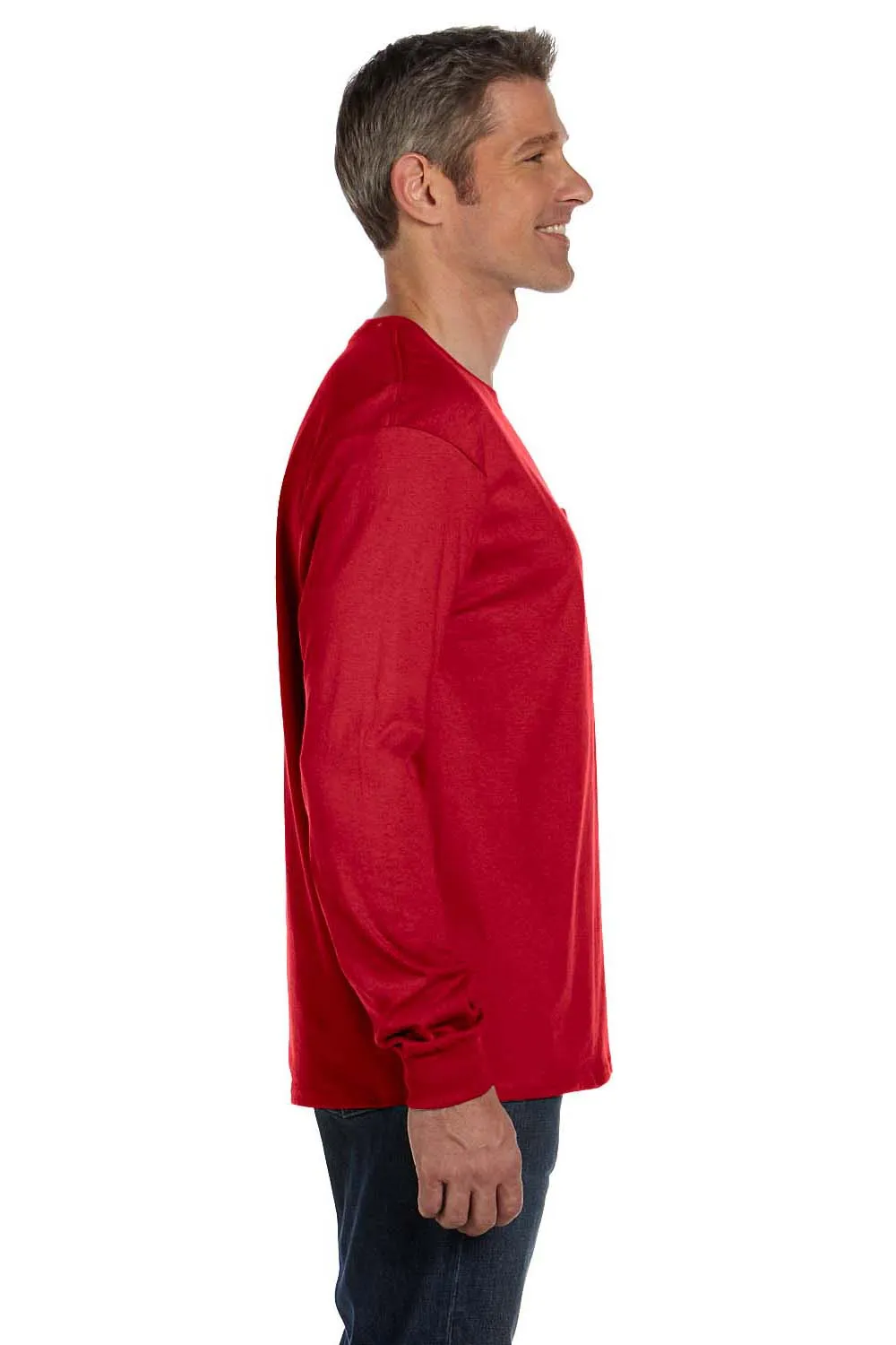 Hanes Mens ComfortSoft Long Sleeve Crewneck T-Shirt w/ Pocket - Deep Red