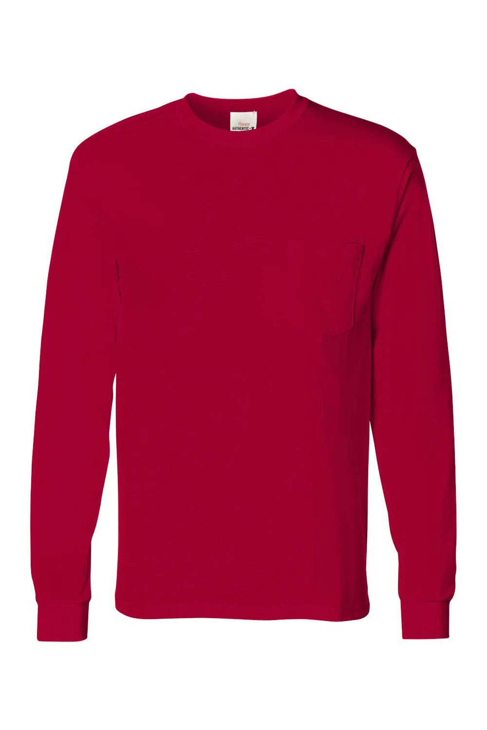 Hanes Mens ComfortSoft Long Sleeve Crewneck T-Shirt w/ Pocket - Deep Red