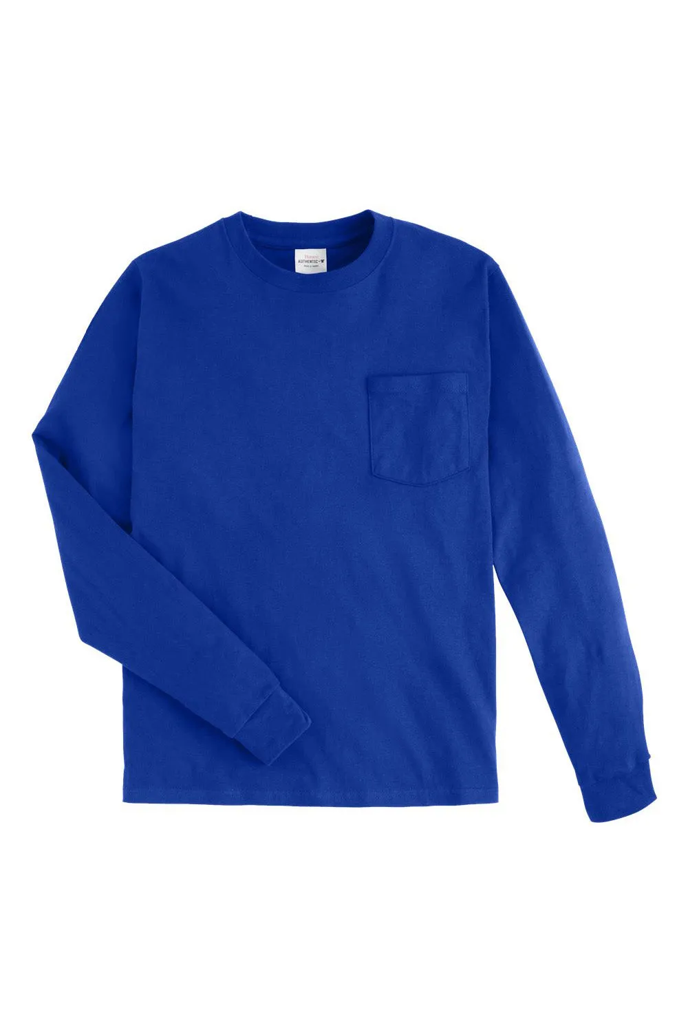 Hanes Mens ComfortSoft Long Sleeve Crewneck T-Shirt w/ Pocket - Deep Royal Blue
