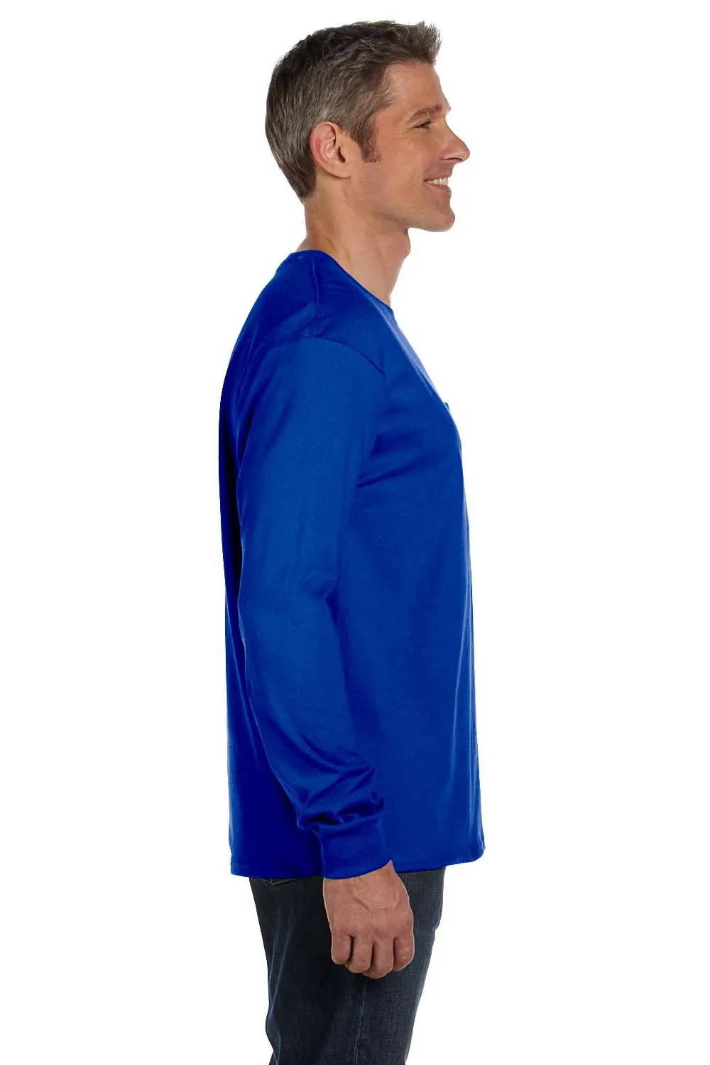 Hanes Mens ComfortSoft Long Sleeve Crewneck T-Shirt w/ Pocket - Deep Royal Blue
