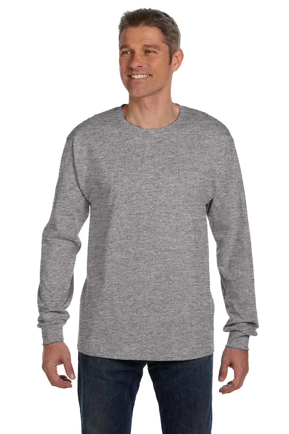 Hanes Mens ComfortSoft Long Sleeve Crewneck T-Shirt w/ Pocket - Light Steel Grey