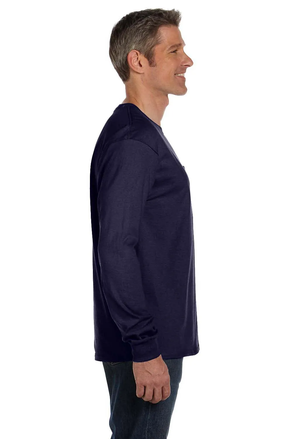 Hanes Mens ComfortSoft Long Sleeve Crewneck T-Shirt w/ Pocket - Navy Blue