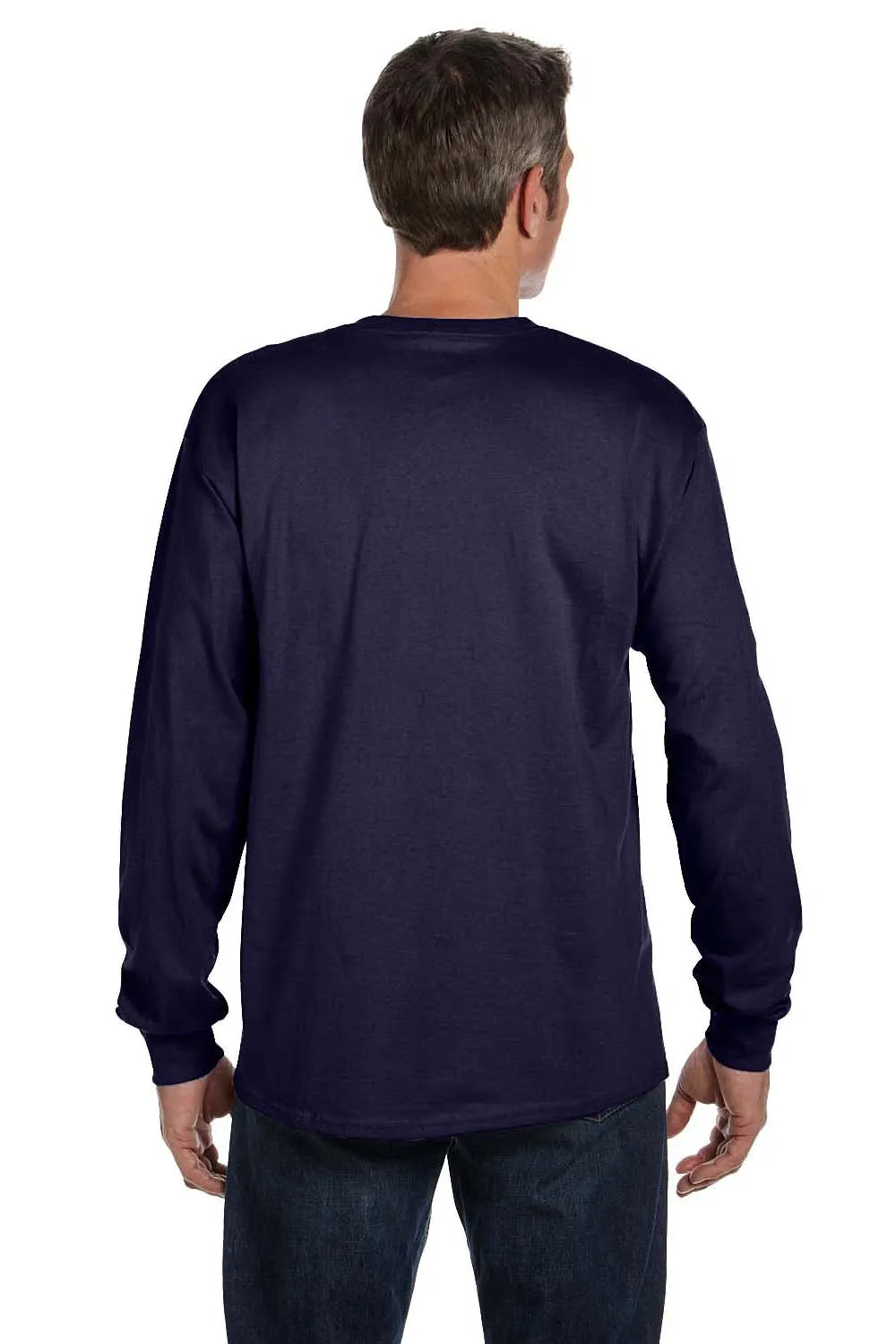 Hanes Mens ComfortSoft Long Sleeve Crewneck T-Shirt w/ Pocket - Navy Blue
