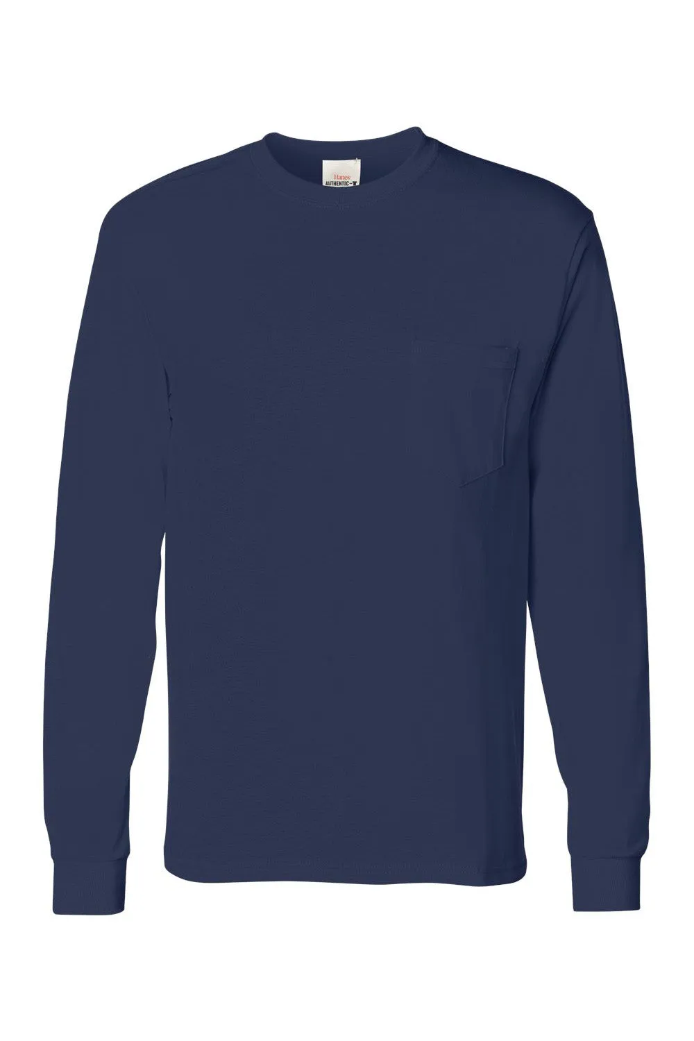 Hanes Mens ComfortSoft Long Sleeve Crewneck T-Shirt w/ Pocket - Navy Blue