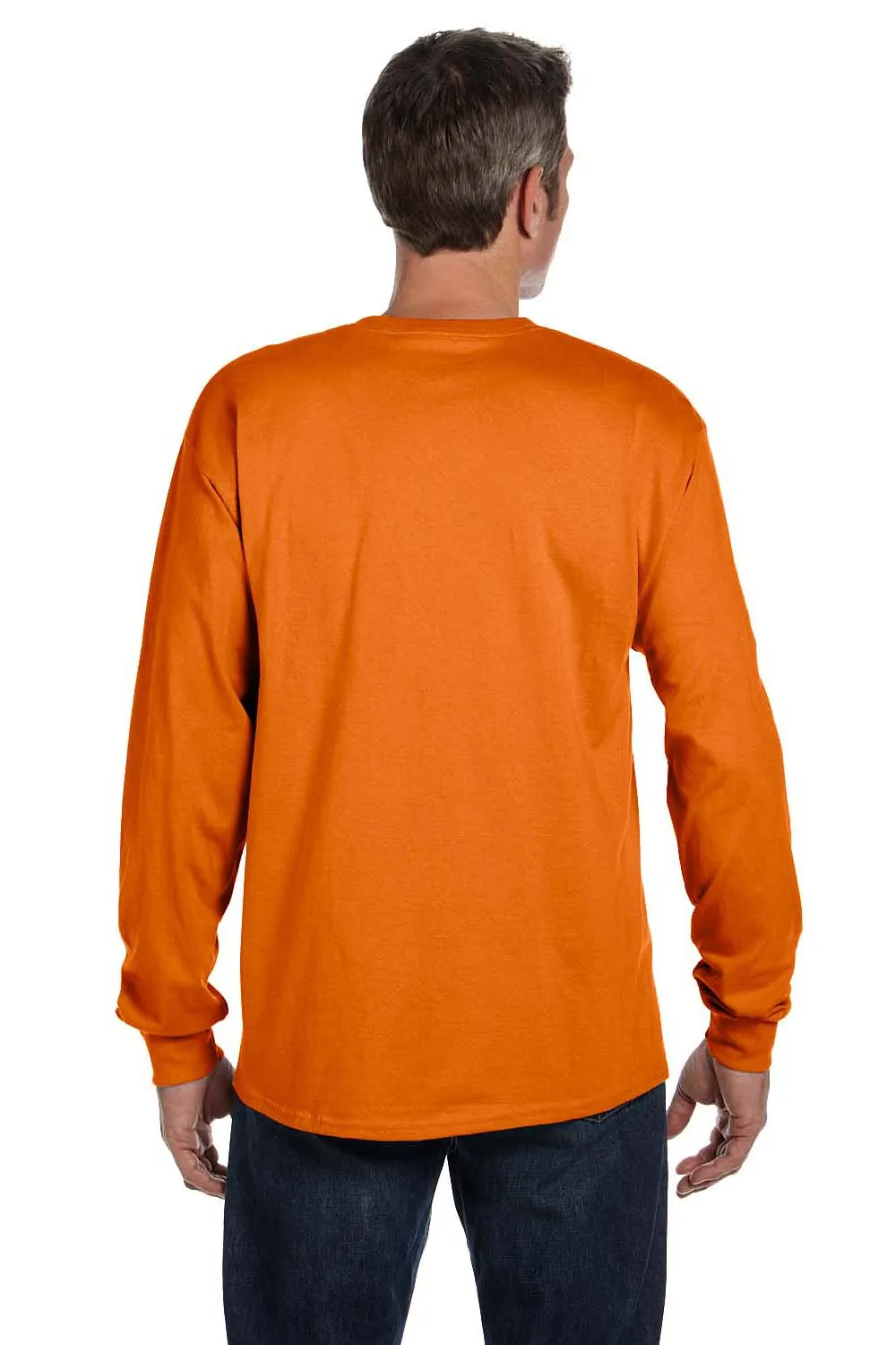 Hanes Mens ComfortSoft Long Sleeve Crewneck T-Shirt w/ Pocket - Orange