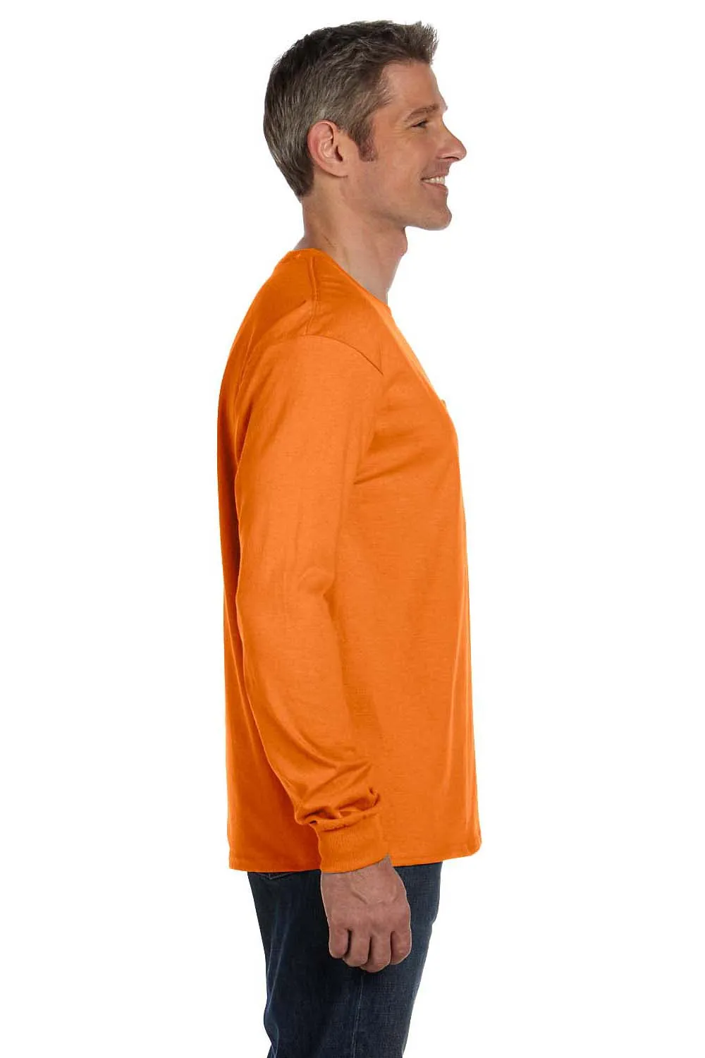 Hanes Mens ComfortSoft Long Sleeve Crewneck T-Shirt w/ Pocket - Orange