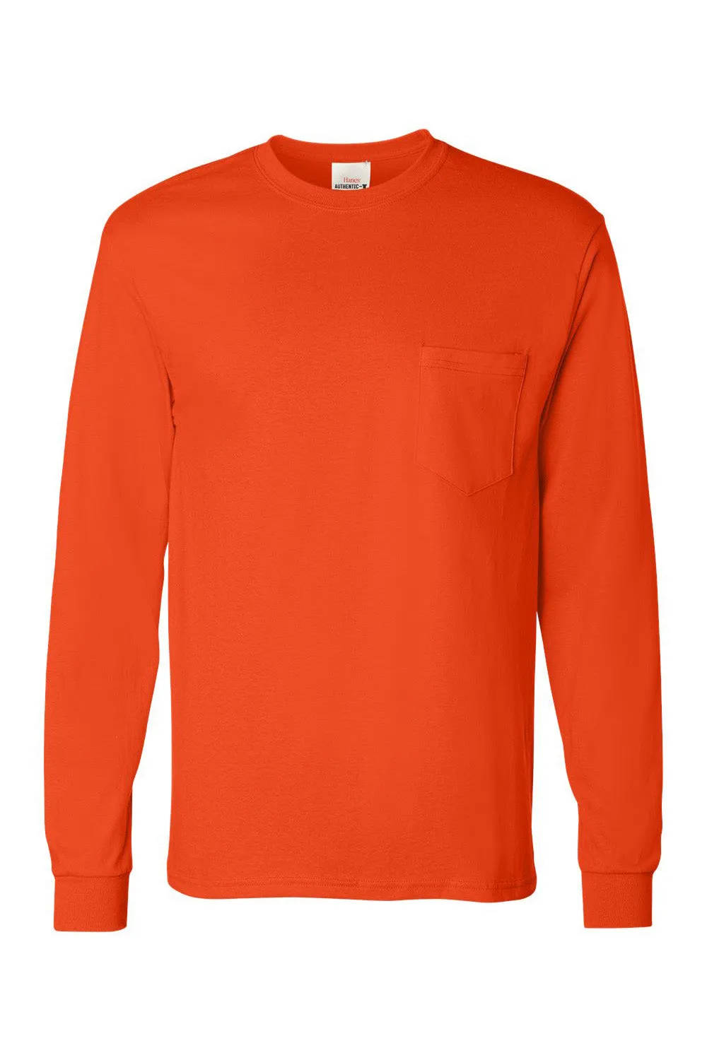 Hanes Mens ComfortSoft Long Sleeve Crewneck T-Shirt w/ Pocket - Orange