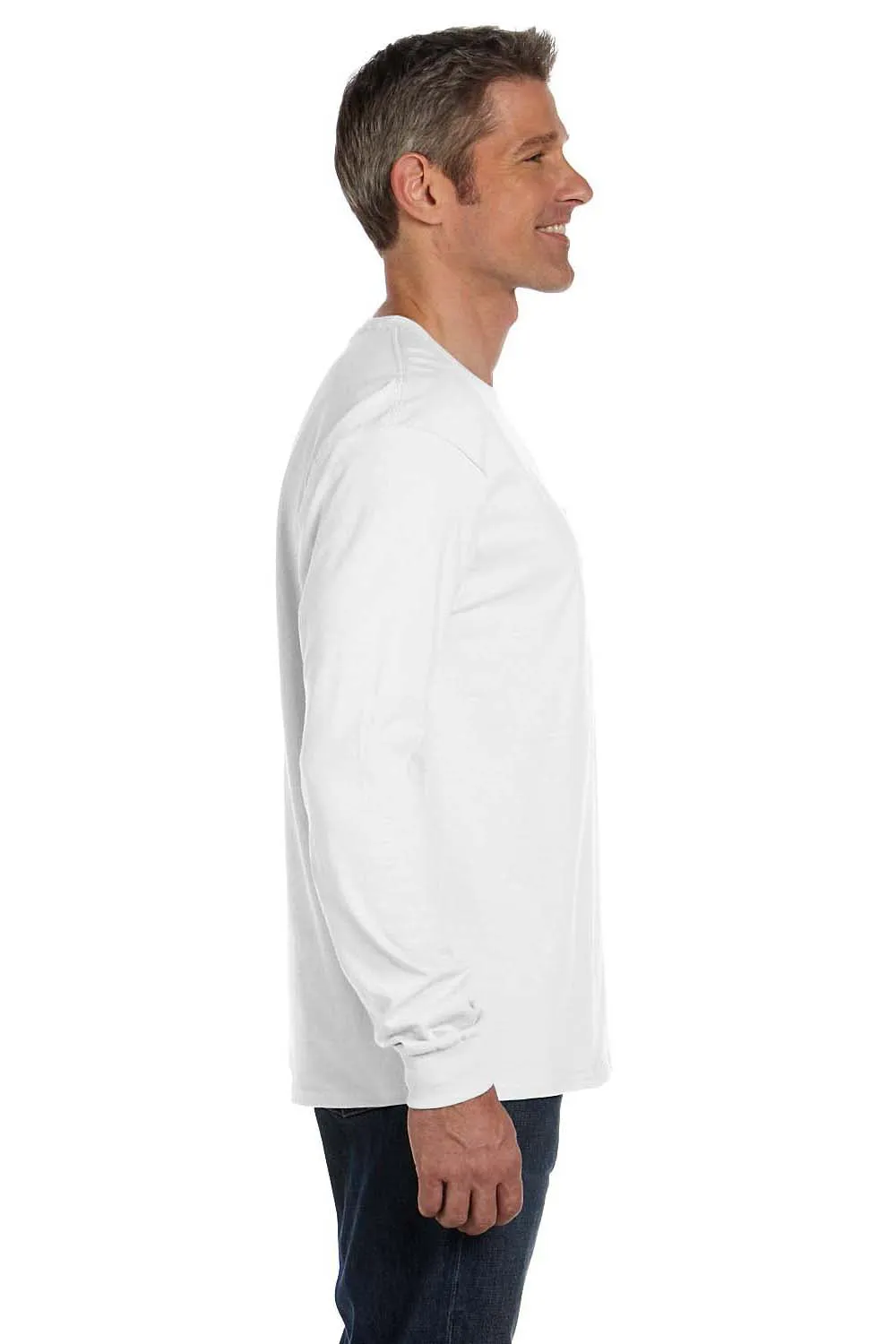 Hanes Mens ComfortSoft Long Sleeve Crewneck T-Shirt w/ Pocket - White