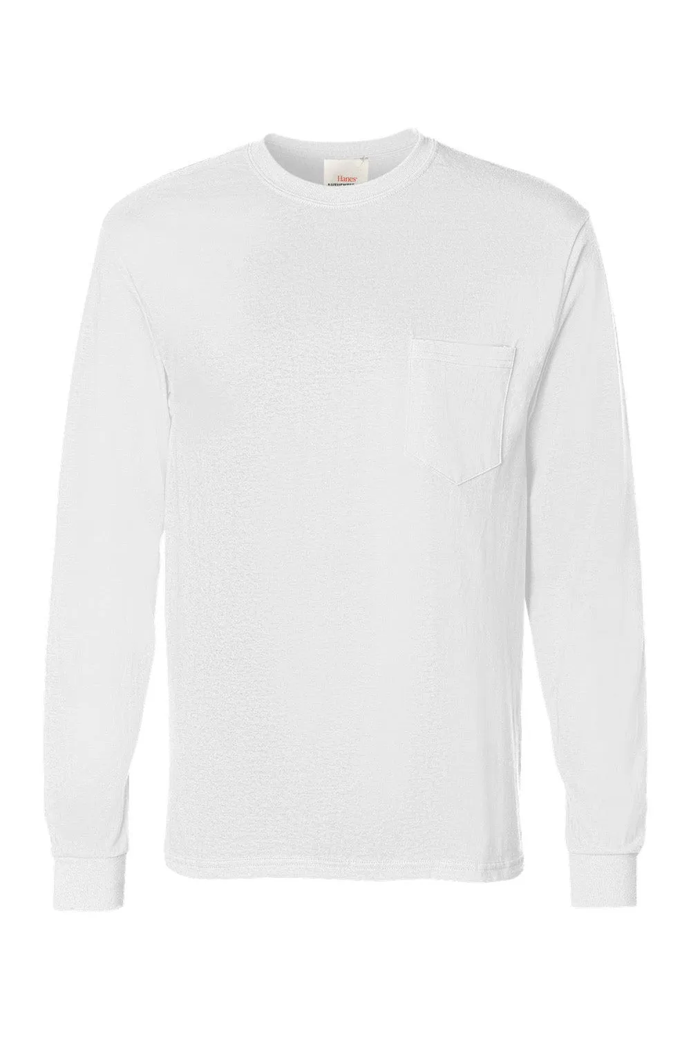 Hanes Mens ComfortSoft Long Sleeve Crewneck T-Shirt w/ Pocket - White