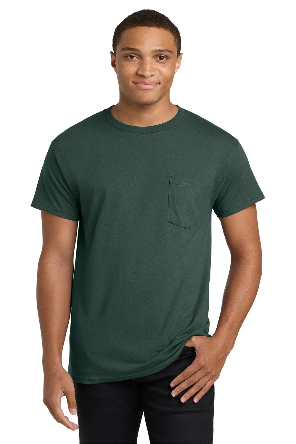 Hanes Mens ComfortSoft Short Sleeve Crewneck T-Shirt w/ Pocket - Deep Forest Green