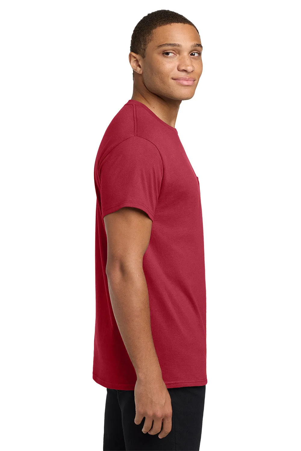 Hanes Mens ComfortSoft Short Sleeve Crewneck T-Shirt w/ Pocket - Deep Red