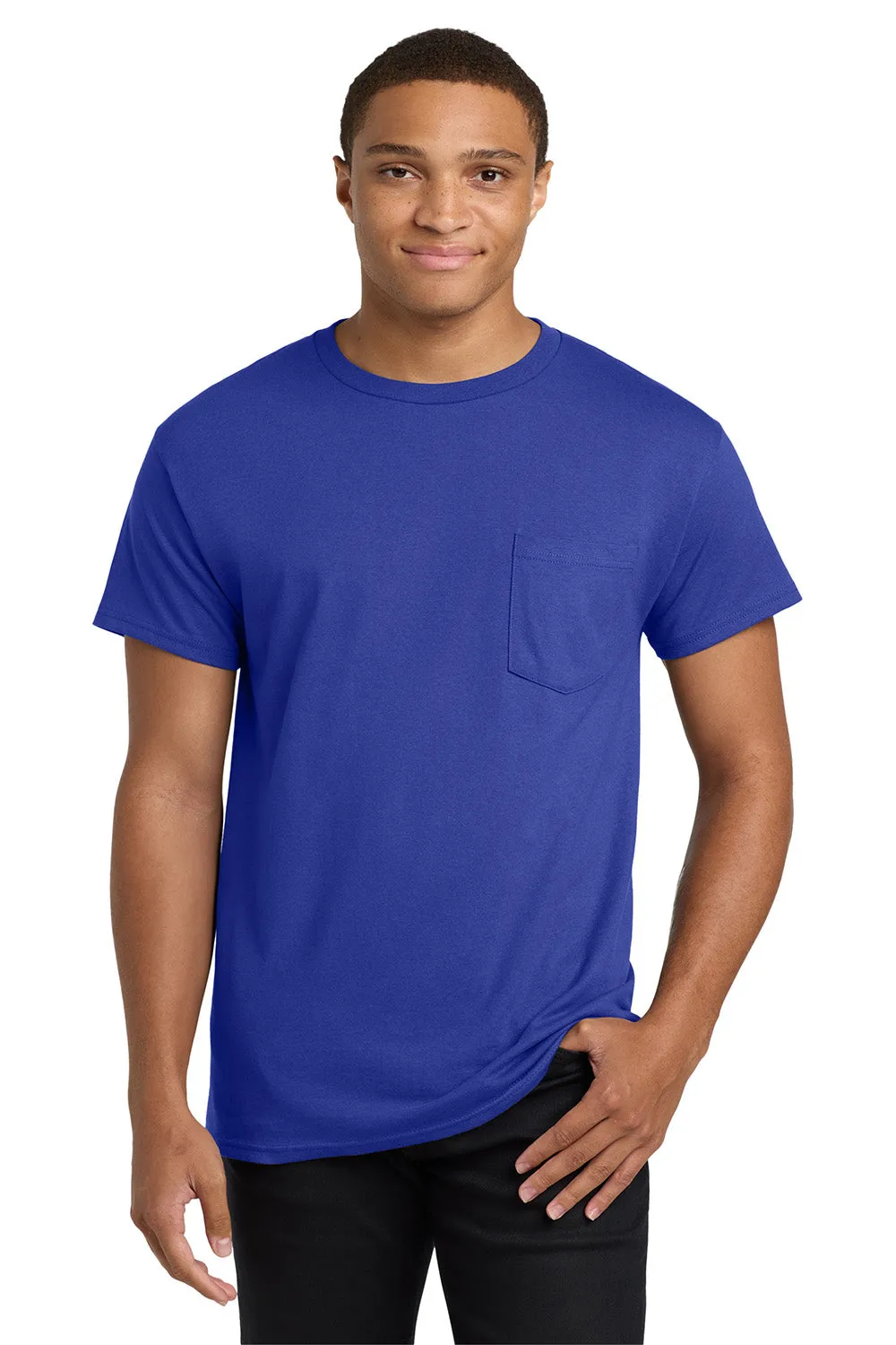 Hanes Mens ComfortSoft Short Sleeve Crewneck T-Shirt w/ Pocket - Deep Royal Blue
