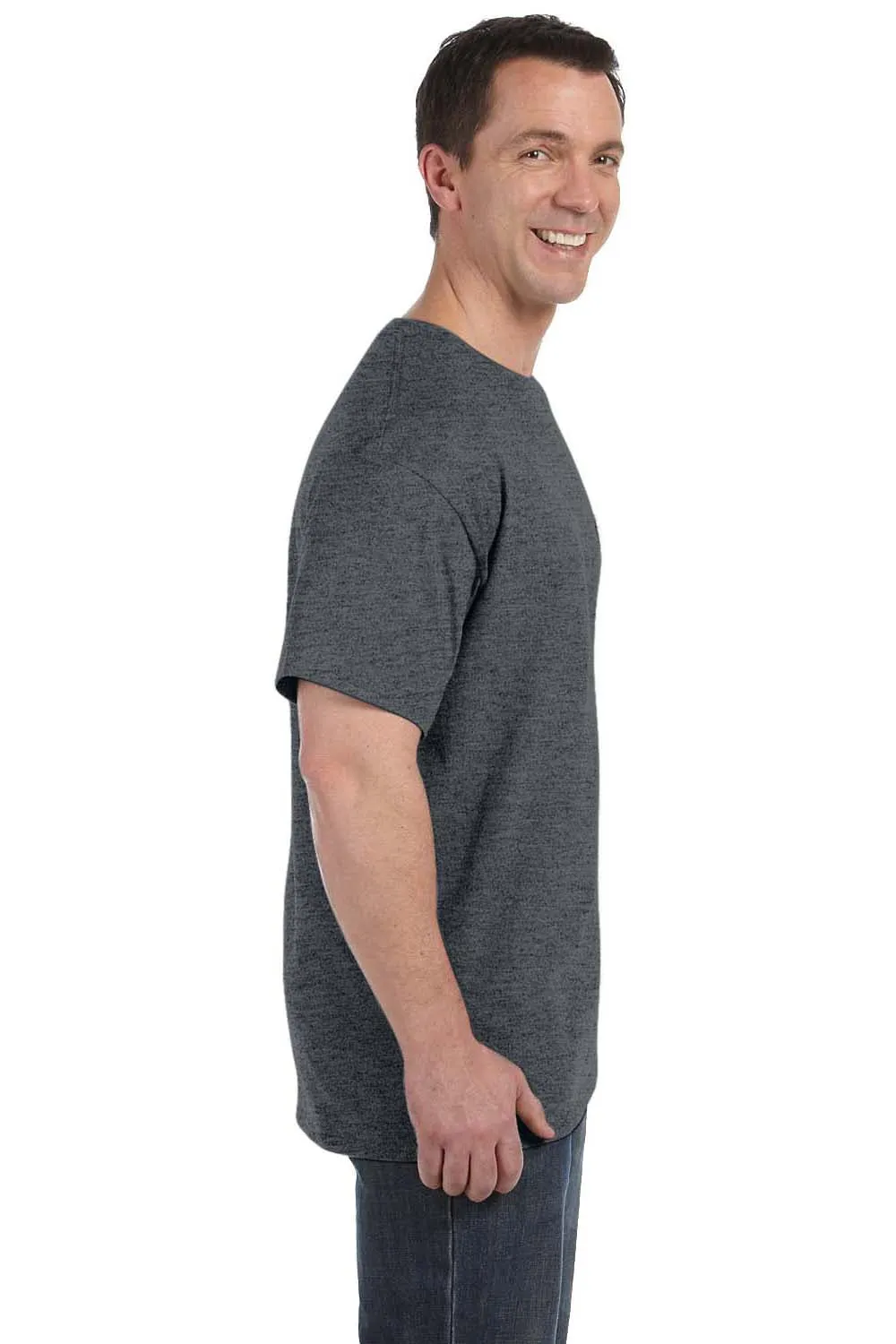 Hanes Mens ComfortSoft Short Sleeve Crewneck T-Shirt w/ Pocket - Heather Charcoal Grey