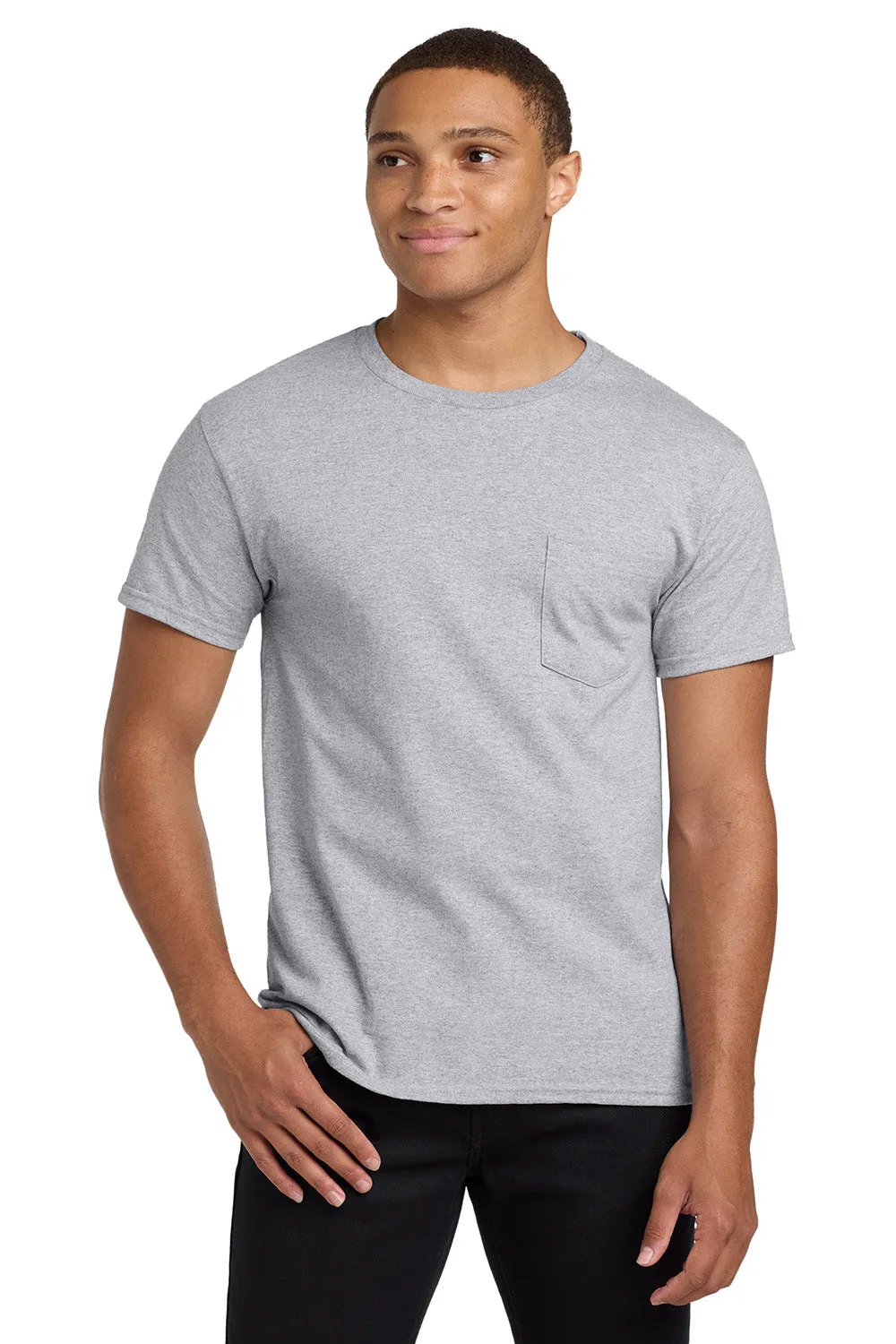 Hanes Mens ComfortSoft Short Sleeve Crewneck T-Shirt w/ Pocket - Light Steel Grey