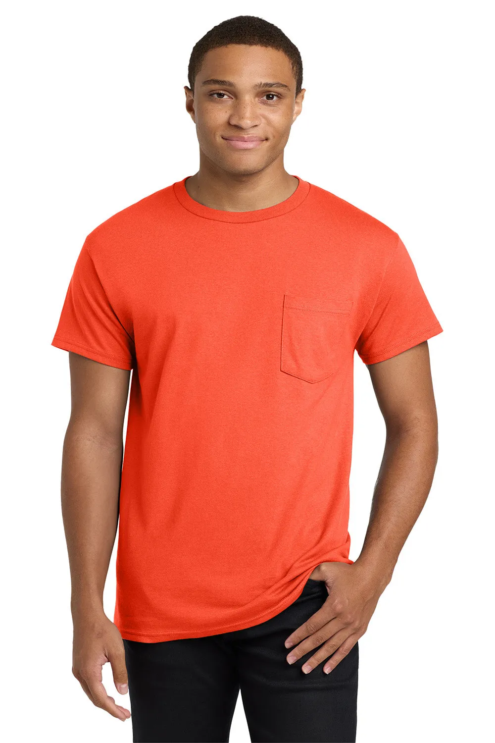 Hanes Mens ComfortSoft Short Sleeve Crewneck T-Shirt w/ Pocket - Orange