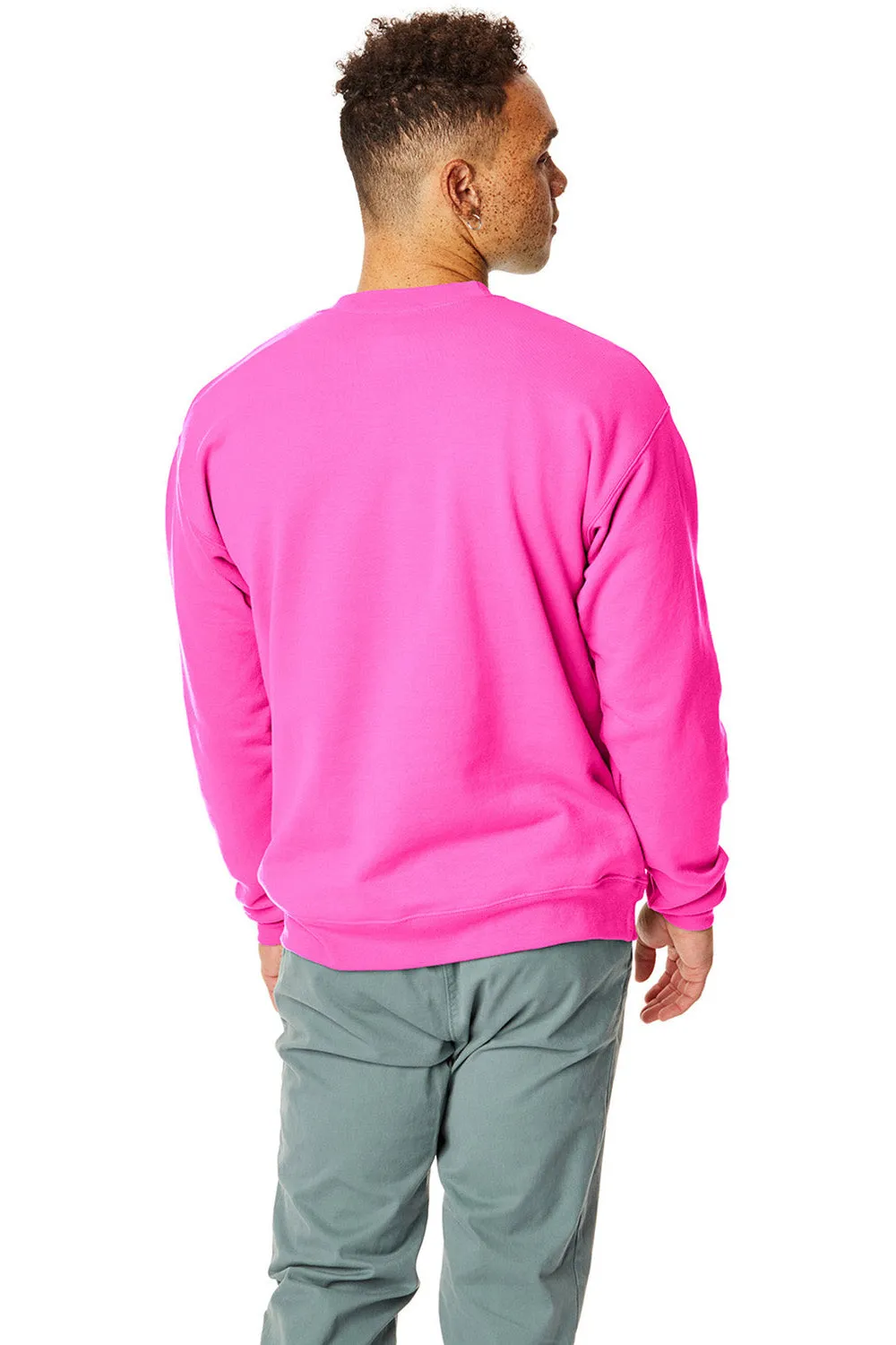Hanes Mens EcoSmart Print Pro XP Pill Resistant Fleece Crewneck Sweatshirt - Safety Pink - Closeout