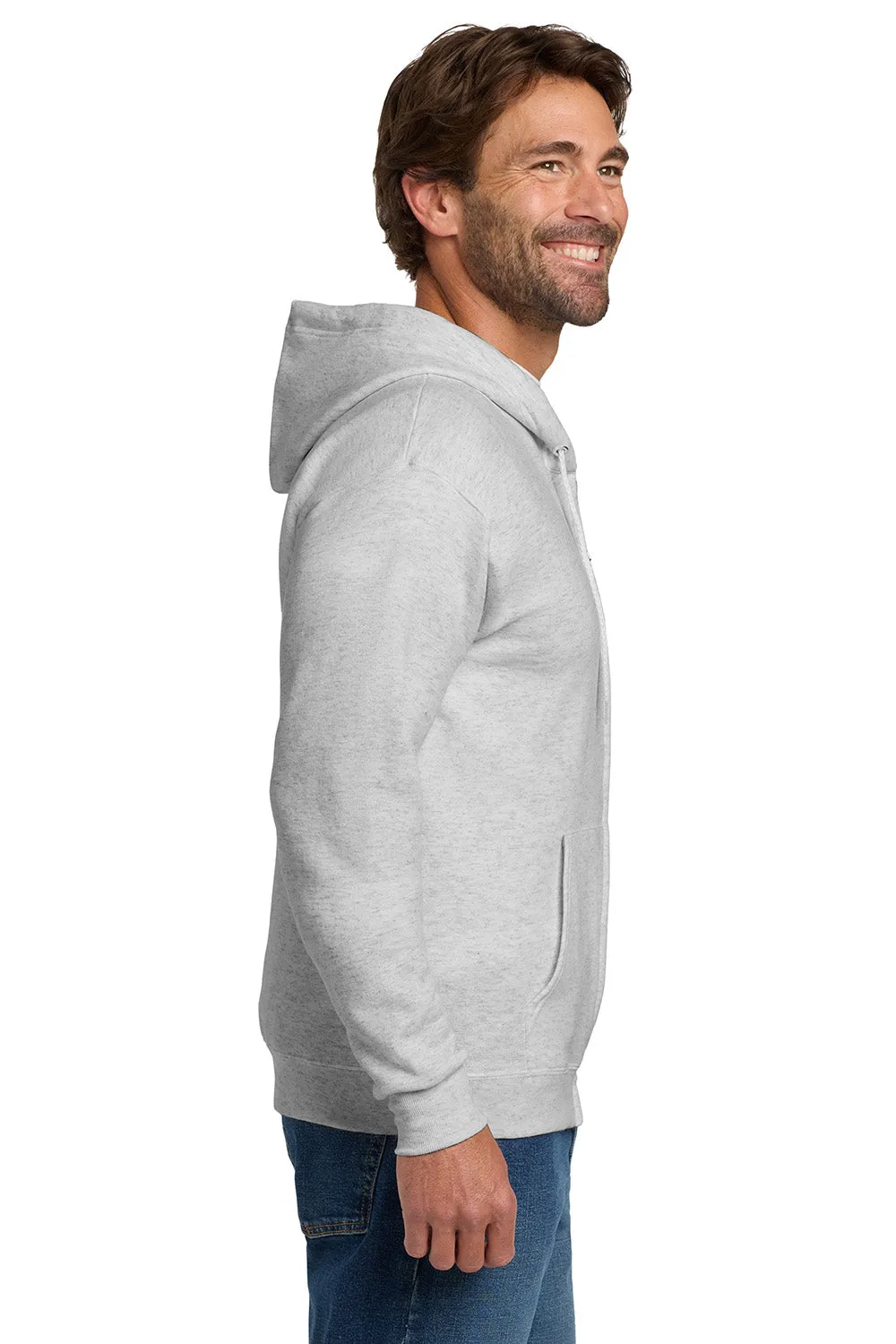 Hanes Mens EcoSmart Print Pro XP Pill Resistant Full Zip Hooded Sweatshirt Hoodie w/ Pockets - Ash Grey