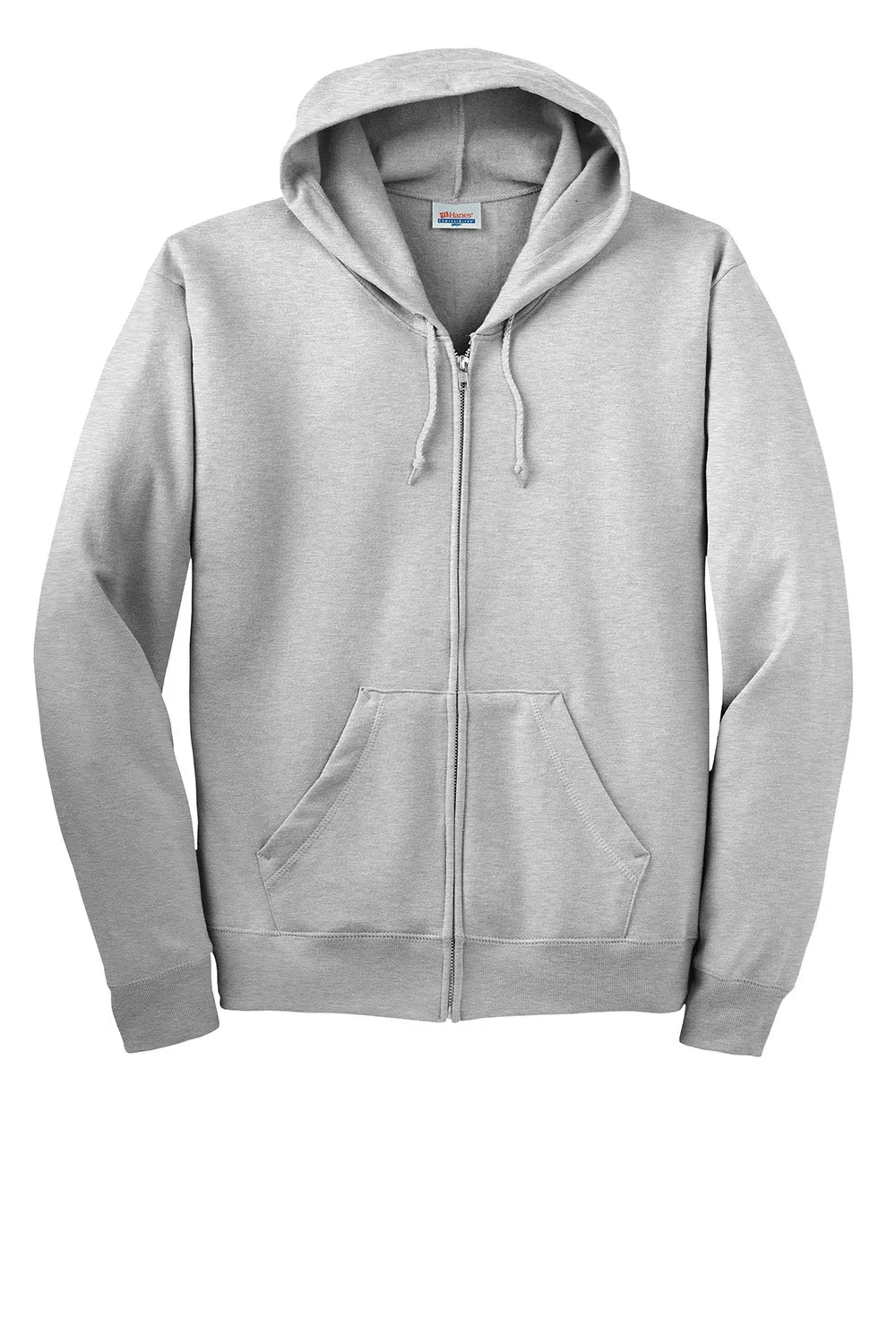 Hanes Mens EcoSmart Print Pro XP Pill Resistant Full Zip Hooded Sweatshirt Hoodie w/ Pockets - Ash Grey