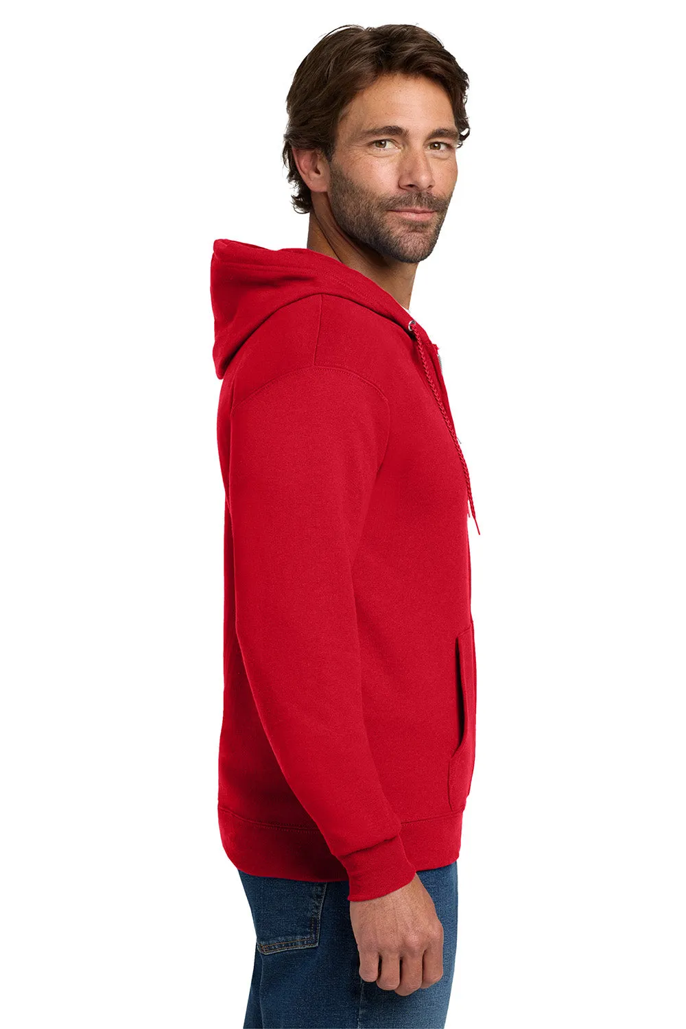 Hanes Mens EcoSmart Print Pro XP Pill Resistant Full Zip Hooded Sweatshirt Hoodie w/ Pockets - Deep Red