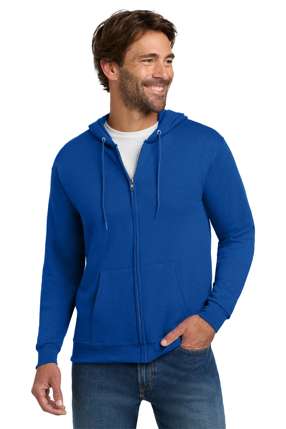 Hanes Mens EcoSmart Print Pro XP Pill Resistant Full Zip Hooded Sweatshirt Hoodie w/ Pockets - Deep Royal Blue