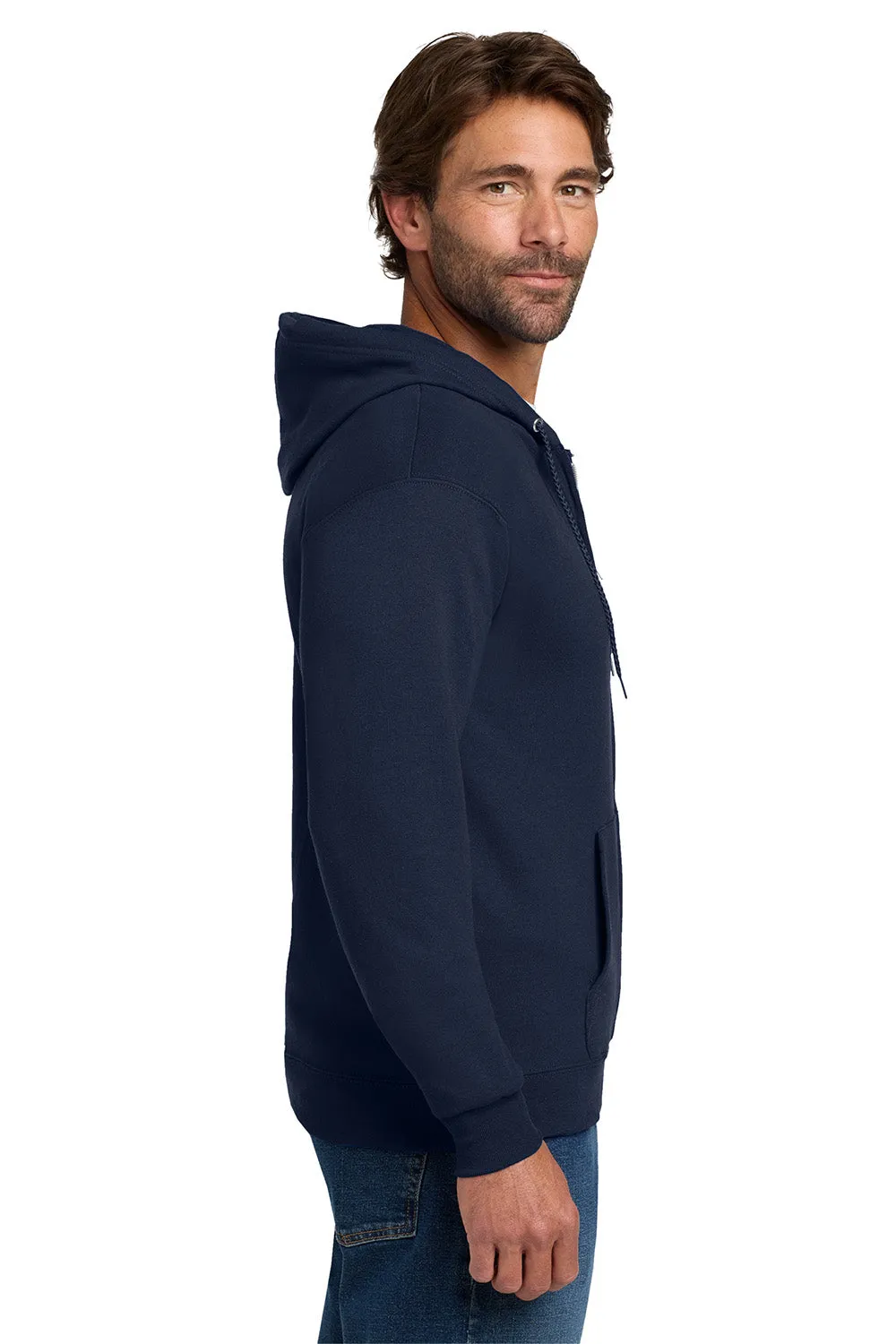Hanes Mens EcoSmart Print Pro XP Pill Resistant Full Zip Hooded Sweatshirt Hoodie w/ Pockets - Navy Blue