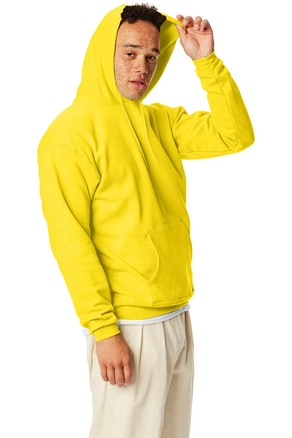 Hanes Mens EcoSmart Print Pro XP Pill Resistant Hooded Sweatshirt Hoodie w/ Pouch Pocket - Athletic Yellow